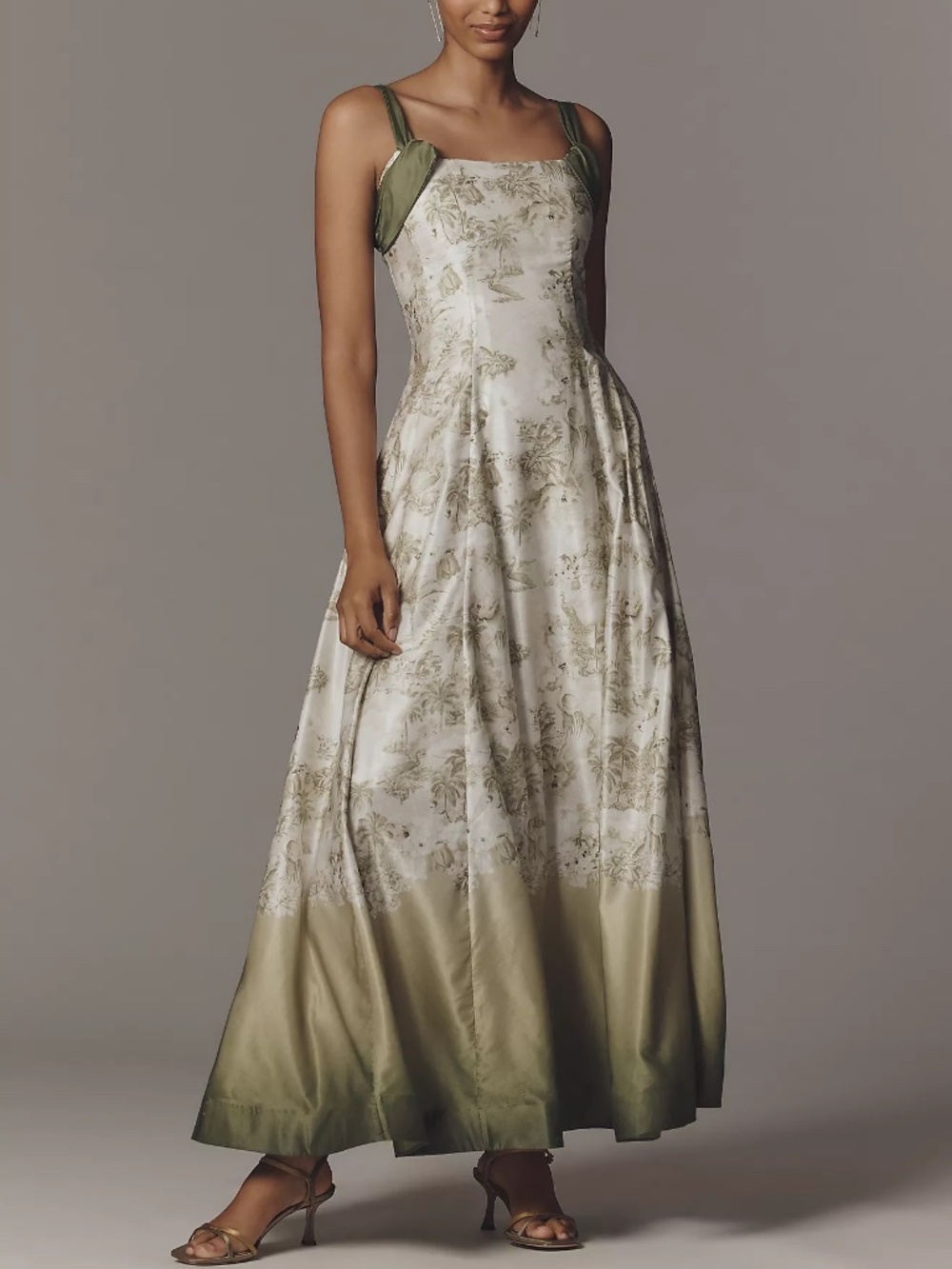 Aqua Blu Australia Delphine Green Ombre Peacock Palm Toile Maxi Dress L NWT